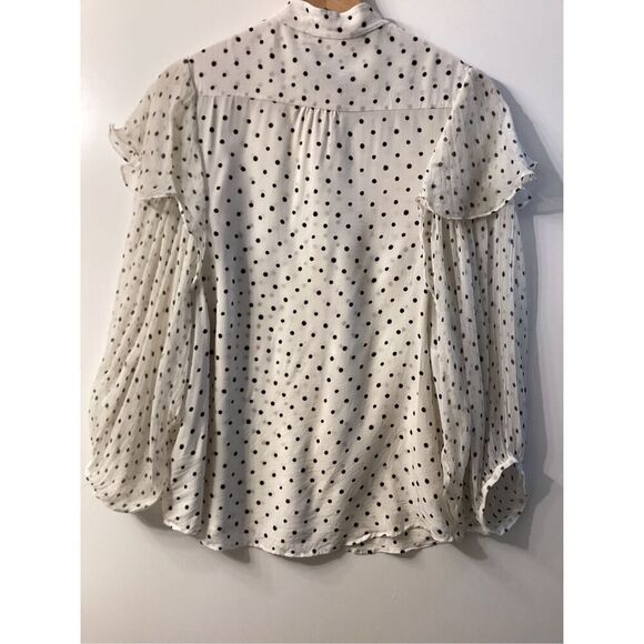 Saloni Silk Polka Dot Button Up Balloon Sleeve Blouse Black White - Picture 9 of 14